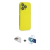 MARSİLYAN™- iPhone 13 Pro Max Kılıf Siluet Minimal Özel Seri - Siyah 3D Antistatik Cam Ekran Koruyucu + Pers Alüminyum Kamera Lens - GD