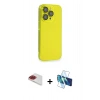 MARSİLYAN™- iPhone 13 Pro Max Kılıf Siluet Minimal Özel Seri - Siyah 3D Antistatik Cam Ekran Koruyucu + Pers Alüminyum Kamera Lens - KI