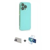 MARSİLYAN™- iPhone 13 Pro Max Kılıf Siluet Minimal Özel Seri - Siyah 3D Antistatik Cam Ekran Koruyucu + Rainbow Kamera Lens Koruma Cam - MR