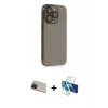 MARSİLYAN™- iPhone 13 Pro Max Kılıf Siluet Minimal Özel Seri - Siyah 3D Antistatik Cam Ekran Koruyucu + Rainbow Kamera Lens Koruma Cam - KI