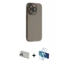 MARSİLYAN™- iPhone 13 Pro Max Kılıf Siluet Minimal Özel Seri - Siyah 3D Antistatik Cam Ekran Koruyucu + Rainbow Kamera Lens Koruma Cam - BZ
