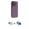 MARSİLYAN™- iPhone 13 Pro Max Kılıf Siluet Minimal Özel Seri - Siyah 3D Antistatik Cam Ekran Koruyucu + Rainbow Kamera Lens Koruma Cam - BZ