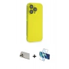 MARSİLYAN™- iPhone 13 Pro Max Kılıf Siluet Minimal Özel Seri - Siyah 3D Antistatik Cam Ekran Koruyucu + Rainbow Kamera Lens Koruma Cam - REGD
