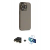 MARSİLYAN™- iPhone 13 Pro Max Kılıf Siluet Minimal Özel Seri - Siyah 3D Antistatik Cam Ekran Koruyucu + Raze Metal Kamera Lens - GD