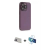 MARSİLYAN™- iPhone 13 Pro Max Kılıf Siluet Minimal Özel Seri - Siyah 3D Antistatik Cam Ekran Koruyucu + Rainbow Kamera Lens Koruma Cam - MR