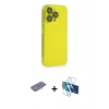 MARSİLYAN™- iPhone 13 Pro Max Kılıf Siluet Minimal Özel Seri - Siyah 3D Antistatik Cam Ekran Koruyucu + Renkli Kamera Lens Koruma Cam - SI