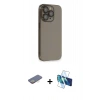 MARSİLYAN™- iPhone 13 Pro Max Kılıf Siluet Minimal Özel Seri - Siyah 3D Antistatik Cam Ekran Koruyucu + Renkli Kamera Lens Koruma Cam - SI