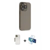 MARSİLYAN™- iPhone 13 Pro Max Kılıf Siluet Minimal Özel Seri - Siyah 3D Antistatik Cam Ekran Koruyucu + Shine Kamera Lens - GD