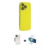 MARSİLYAN™- iPhone 13 Pro Max Kılıf Siluet Minimal Özel Seri - Siyah 3D Antistatik Cam Ekran Koruyucu + Shine Kamera Lens - GD