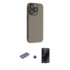 MARSİLYAN™- iPhone 13 Pro Max Kılıf Siluet Minimal Özel Seri - Siyah 3D Antistatik Hayalet Cam Ekran Koruyucu + Renkli Kamera Lens Koruma Cam - YL