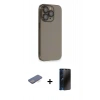 MARSİLYAN™- iPhone 13 Pro Max Kılıf Siluet Minimal Özel Seri - Siyah 3D Antistatik Hayalet Cam Ekran Koruyucu + Renkli Kamera Lens Koruma Cam - MI