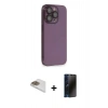 MARSİLYAN™- iPhone 13 Pro Max Kılıf Siluet Minimal Özel Seri - Siyah 3D Antistatik Hayalet Cam Ekran Koruyucu + Pers Alüminyum Kamera Lens - GD