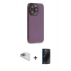 MARSİLYAN™- iPhone 13 Pro Max Kılıf Siluet Minimal Özel Seri - Siyah 3D Antistatik Hayalet Cam Ekran Koruyucu + Pers Alüminyum Kamera Lens - SABE