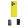 MARSİLYAN™- iPhone 13 Pro Max Kılıf Siluet Minimal Özel Seri - Siyah 3D Antistatik Hayalet Cam Ekran Koruyucu + Neon Fosforlu Kamera Lens - MI