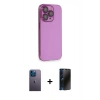 MARSİLYAN™- iPhone 13 Pro Max Kılıf Siluet Minimal Özel Seri - Siyah 3D Antistatik Hayalet Cam Ekran Koruyucu + Neon Fosforlu Kamera Lens - MI
