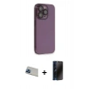 MARSİLYAN™- iPhone 13 Pro Max Kılıf Siluet Minimal Özel Seri - Siyah 3D Antistatik Hayalet Cam Ekran Koruyucu + Rainbow Kamera Lens Koruma Cam - MI