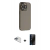 MARSİLYAN™- iPhone 13 Pro Max Kılıf Siluet Minimal Özel Seri - Siyah 3D Antistatik Hayalet Cam Ekran Koruyucu + Pers Alüminyum Kamera Lens - SABE