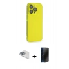 MARSİLYAN™- iPhone 13 Pro Max Kılıf Siluet Minimal Özel Seri - Siyah 3D Antistatik Hayalet Cam Ekran Koruyucu + Pers Alüminyum Kamera Lens - SABE