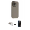 MARSİLYAN™- iPhone 13 Pro Max Kılıf Siluet Minimal Özel Seri - Siyah 3D Antistatik Hayalet Cam Ekran Koruyucu + Pers Alüminyum Kamera Lens - GD