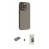 MARSİLYAN™- iPhone 13 Pro Max Kılıf Siluet Minimal Özel Seri - Siyah 6D Mat Seramik Hayalet Nano Ekran Koruyucu + Pembe Renkli Kamera Lens Koruma Cam