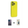 MARSİLYAN™- iPhone 13 Pro Max Kılıf Siluet Minimal Özel Seri - Siyah 6D Mat Seramik Hayalet Nano Ekran Koruyucu + Neon Fosforlu Kamera Lens - MI