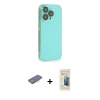 MARSİLYAN™- iPhone 13 Pro Max Kılıf Siluet Minimal Özel Seri - Siyah 6D Mat Seramik Hayalet Nano Ekran Koruyucu + Pembe Renkli Kamera Lens Koruma Cam