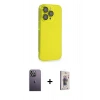 MARSİLYAN™- iPhone 13 Pro Max Kılıf Siluet Minimal Özel Seri - Siyah Bilvis 3D Cam Ekran Koruyucu + Neon Fosforlu Kamera Lens - BZ