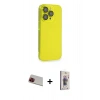 MARSİLYAN™- iPhone 13 Pro Max Kılıf Siluet Minimal Özel Seri - Siyah Bilvis 3D Cam Ekran Koruyucu + Rainbow Kamera Lens Koruma Cam - KI