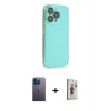 MARSİLYAN™- iPhone 13 Pro Max Kılıf Siluet Minimal Özel Seri - Siyah Bilvis 3D Cam Ekran Koruyucu + Mavi Neon Fosforlu Kamera Lens