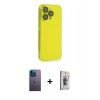 MARSİLYAN™- iPhone 13 Pro Max Kılıf Siluet Minimal Özel Seri - Siyah Bilvis 3D Cam Ekran Koruyucu + Neon Fosforlu Kamera Lens - MI