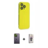 MARSİLYAN™- iPhone 13 Pro Max Kılıf Siluet Minimal Özel Seri - Siyah Bilvis 3D Cam Ekran Koruyucu + Neon Fosforlu Kamera Lens - YL