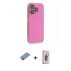 MARSİLYAN™- iPhone 13 Pro Max Kılıf Siluet Minimal Özel Seri - Siyah Bilvis 3D Cam Ekran Koruyucu + Pembe Shine Kamera Lens Koruma Cam
