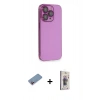 MARSİLYAN™- iPhone 13 Pro Max Kılıf Siluet Minimal Özel Seri - Siyah Bilvis 3D Cam Ekran Koruyucu + Pembe Shine Kamera Lens Koruma Cam