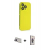 MARSİLYAN™- iPhone 13 Pro Max Kılıf Siluet Minimal Özel Seri - Siyah Bilvis 3D Cam Ekran Koruyucu + Rainbow Kamera Lens Koruma Cam - MR