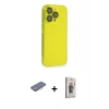 MARSİLYAN™- iPhone 13 Pro Max Kılıf Siluet Minimal Özel Seri - Siyah Bilvis 3D Cam Ekran Koruyucu + Renkli Kamera Lens Koruma Cam - PE