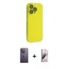 MARSİLYAN™- iPhone 13 Pro Max Kılıf Siluet Minimal Özel Seri - Siyah Bilvis 3D Mat Cam Ekran Koruyucu + Neon Fosforlu Kamera Lens - BZ