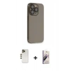 MARSİLYAN™- iPhone 13 Pro Max Kılıf Siluet Minimal Özel Seri - Siyah Bilvis 3D Mat Cam Ekran Koruyucu + Gold Shine Kamera Lens