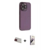 MARSİLYAN™- iPhone 13 Pro Max Kılıf Siluet Minimal Özel Seri - Siyah Bilvis 3D Mat Cam Ekran Koruyucu + Rainbow Kamera Lens Koruma Cam - KI
