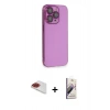 MARSİLYAN™- iPhone 13 Pro Max Kılıf Siluet Minimal Özel Seri - Siyah Bilvis 3D Mat Cam Ekran Koruyucu + Kırmızı Pers Alüminyum Kamera Lens