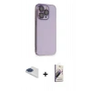 MARSİLYAN™- iPhone 13 Pro Max Kılıf Siluet Minimal Özel Seri - Siyah Bilvis 3D Mat Cam Ekran Koruyucu + Lacivert Pers Alüminyum Kamera Lens