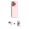 MARSİLYAN™- iPhone 13 Pro Max Kılıf Siluet Minimal Özel Seri - Siyah Bilvis 3D Mat Cam Ekran Koruyucu + Lacivert Pers Alüminyum Kamera Lens