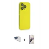 MARSİLYAN™- iPhone 13 Pro Max Kılıf Siluet Minimal Özel Seri - Siyah Bilvis 3D Mat Cam Ekran Koruyucu + Lacivert Pers Alüminyum Kamera Lens