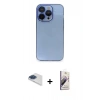 MARSİLYAN™- iPhone 13 Pro Max Kılıf Siluet Minimal Özel Seri - Siyah Bilvis 3D Mat Cam Ekran Koruyucu + Lacivert Pers Alüminyum Kamera Lens