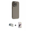 MARSİLYAN™- iPhone 13 Pro Max Kılıf Siluet Minimal Özel Seri - Siyah Bilvis 3D Mat Cam Ekran Koruyucu + Mavi Rainbow Kamera Lens Koruma Cam