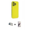 MARSİLYAN™- iPhone 13 Pro Max Kılıf Siluet Minimal Özel Seri - Siyah Bilvis 3D Mat Cam Ekran Koruyucu + Mavi Rainbow Kamera Lens Koruma Cam