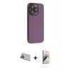 MARSİLYAN™- iPhone 13 Pro Max Kılıf Siluet Minimal Özel Seri - Siyah Bilvis 3D Mat Cam Ekran Koruyucu + Mor Rainbow Kamera Lens Koruma Cam
