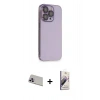MARSİLYAN™- iPhone 13 Pro Max Kılıf Siluet Minimal Özel Seri - Siyah Bilvis 3D Mat Cam Ekran Koruyucu + Mor Rainbow Kamera Lens Koruma Cam