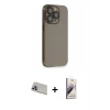 MARSİLYAN™- iPhone 13 Pro Max Kılıf Siluet Minimal Özel Seri - Siyah Bilvis 3D Mat Cam Ekran Koruyucu + Mor Rainbow Kamera Lens Koruma Cam