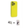 MARSİLYAN™- iPhone 13 Pro Max Kılıf Siluet Minimal Özel Seri - Siyah Bilvis 3D Mat Cam Ekran Koruyucu + Mor Rainbow Kamera Lens Koruma Cam