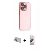MARSİLYAN™- iPhone 13 Pro Max Kılıf Siluet Minimal Özel Seri - Siyah Bilvis 3D Mat Cam Ekran Koruyucu + Mor Rainbow Kamera Lens Koruma Cam